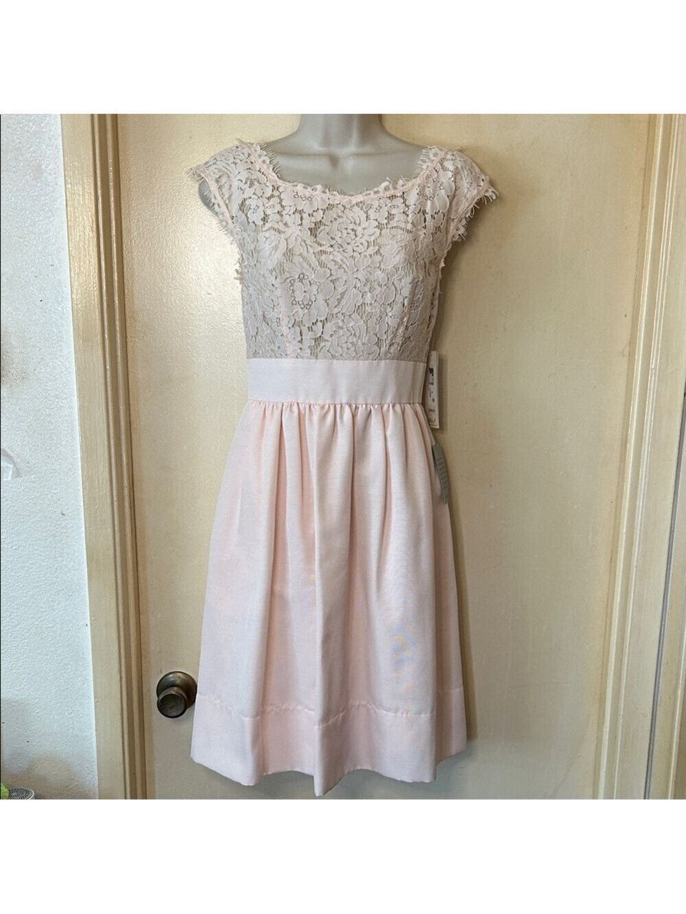 Eliza J Lace and Faille Blush Pink Mini Dress size 4 NWT